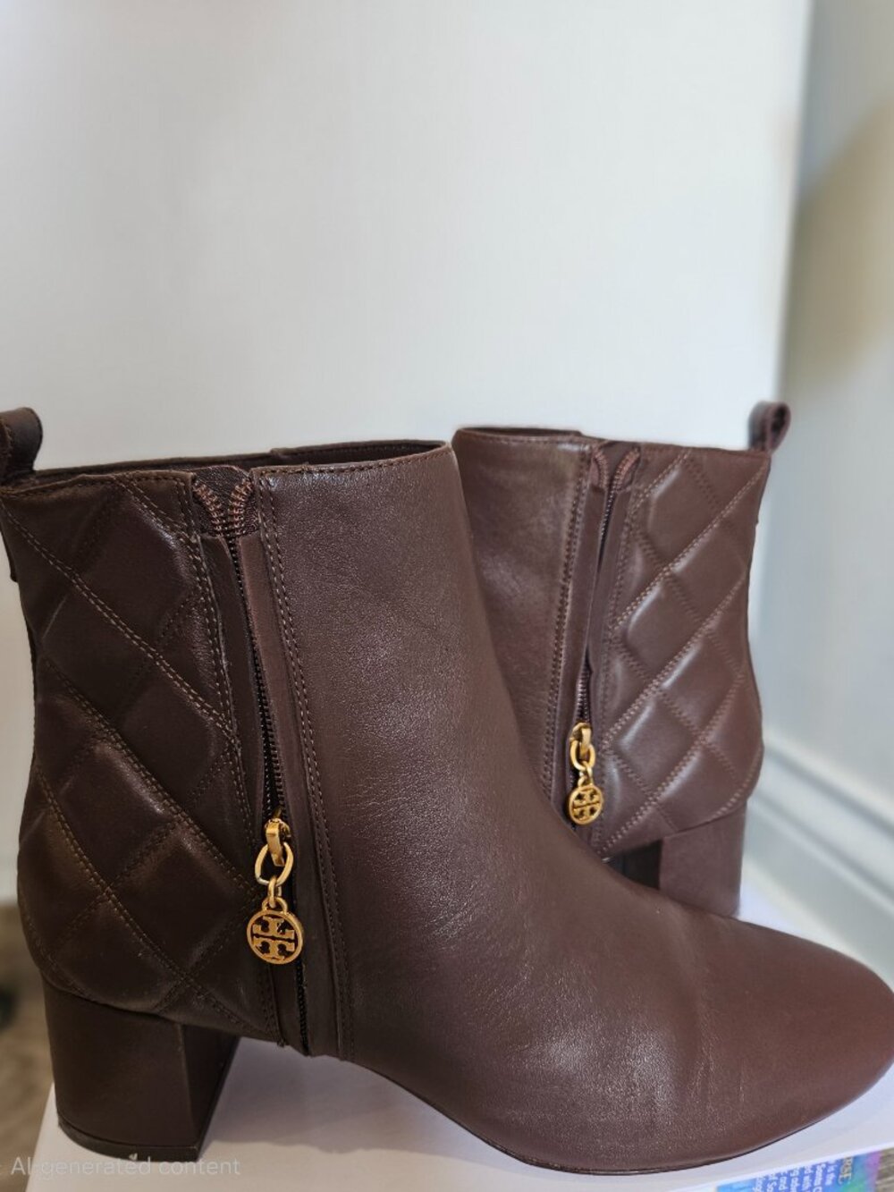 TORY BURCH MINI BENTON QUILTED BROWN LEATHER ANKLE BOOTS - Picture 8 of 8